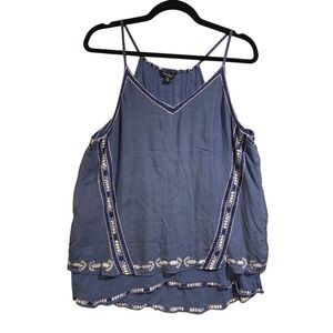 Lucky Brand Floral Embroidered 100% Silk Tank Top Blouse Split Modest Back sz Md